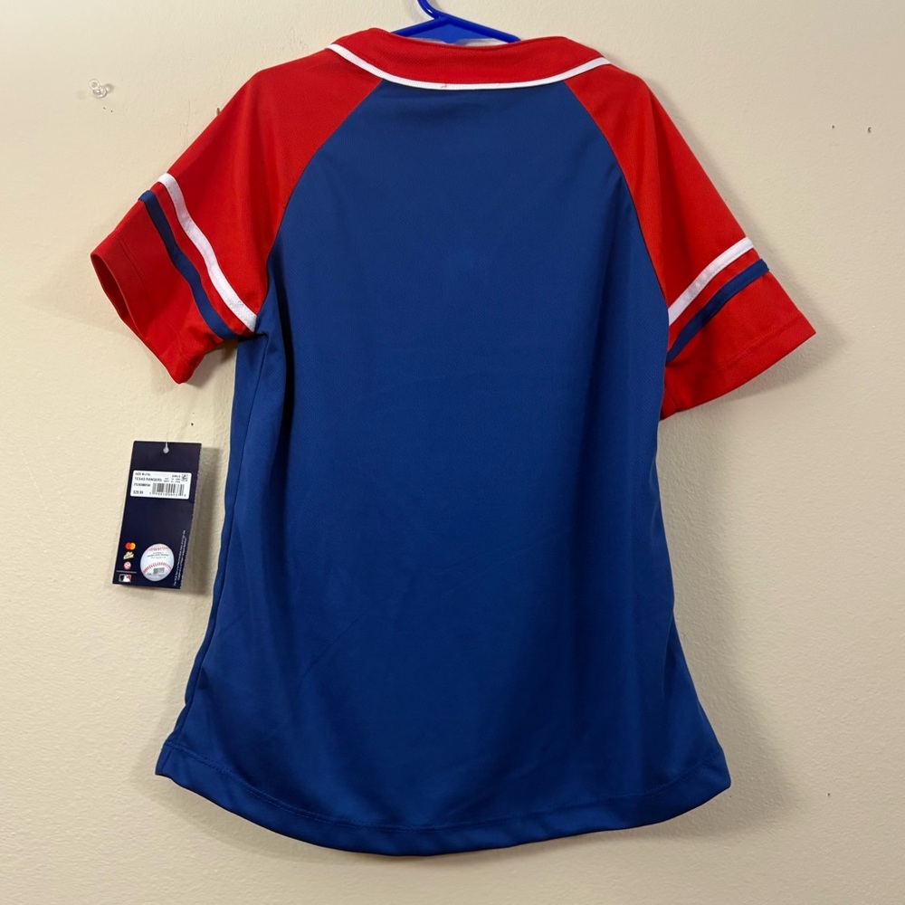 MLB Texas Rangers Jersey kids M (7/8) blue & red NWT cl - Picture 3 of 4